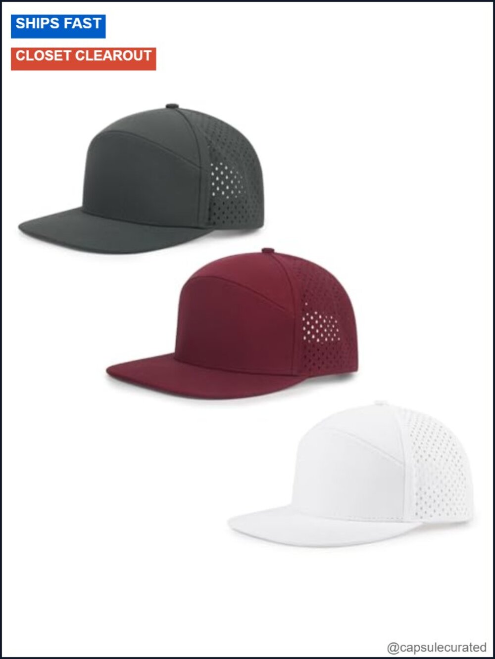 Quick Dry Baseball Cap Flat Brim Snapback Golf Hat 7 Panel Trucker